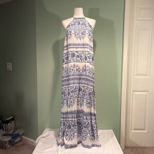 LOFT Blue and White floral Halter Maxi Dress size M